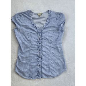 Woman's Roper 100% Cotton Capped Sleeve Pearl Snap Button Up, Size M, Blue/White